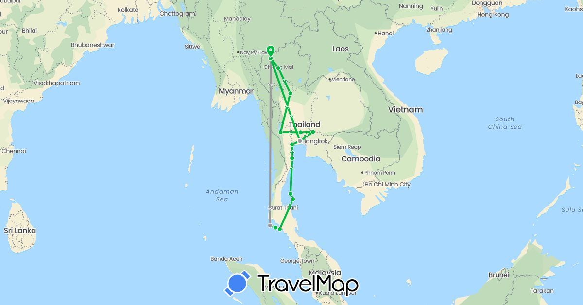TravelMap itinerary: driving, bus, plane in Swaziland, Thailand (Africa, Asia)